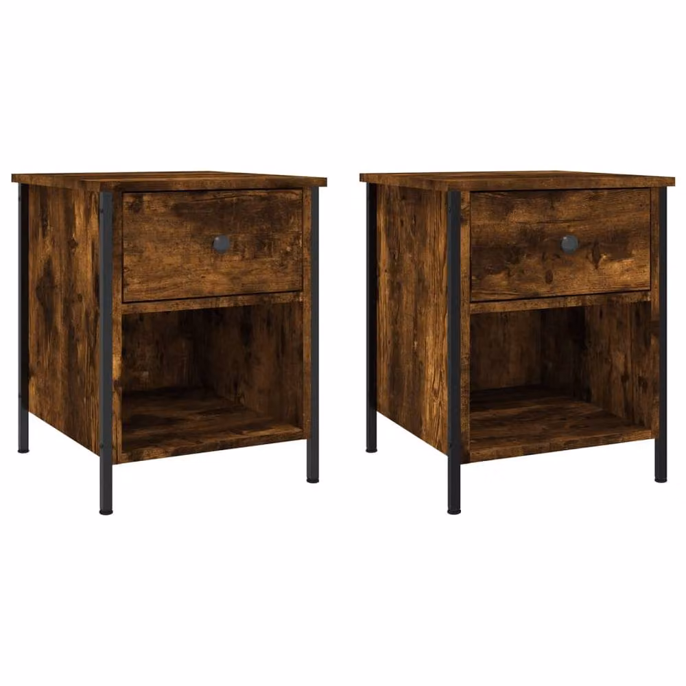 Berkfield Home Set of 2 Smoked Oak Bedside Cabinets in Brown, W/D/H: 40 x 42 x 50 cm – 3