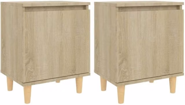 Berkfield Home Set of 2 Bedside Cabinets in Sonoma Oak with Solid Wood Legs, W/D/H: 40 x 30 x 50 cm