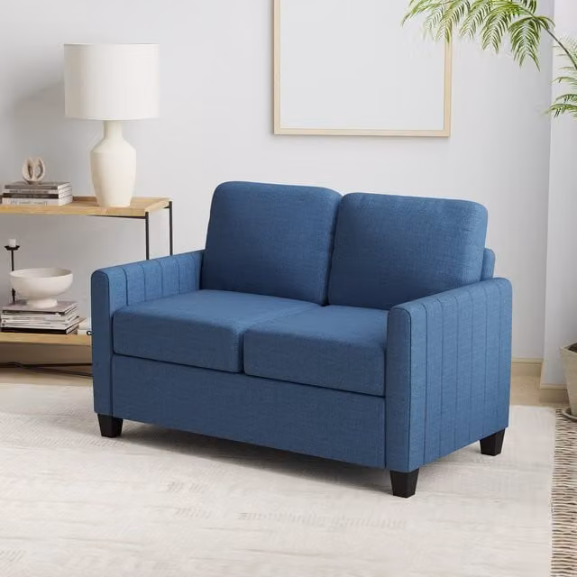 HOMCOM Blue Channel Tufted Upholstered Loveseat Sofa with Scatter Cushions