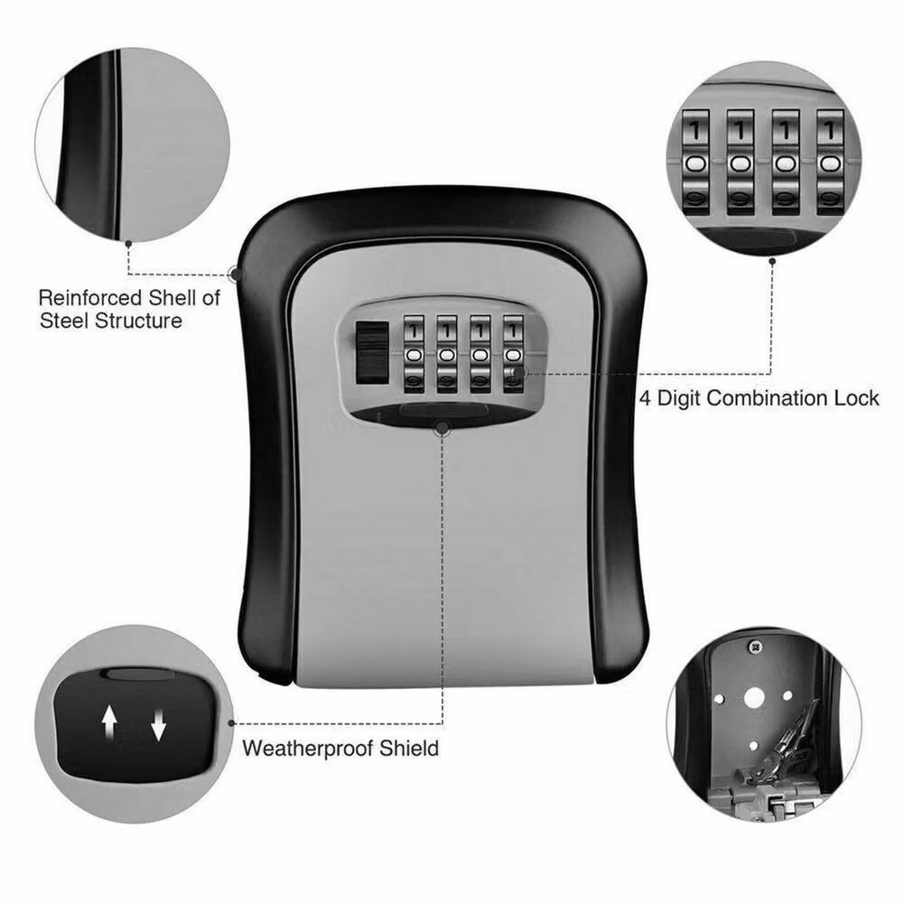 PAWNORA Grey Wall Mounted Key Safe Box with 4 Digit Combination Lock for Outdoor Security – 4