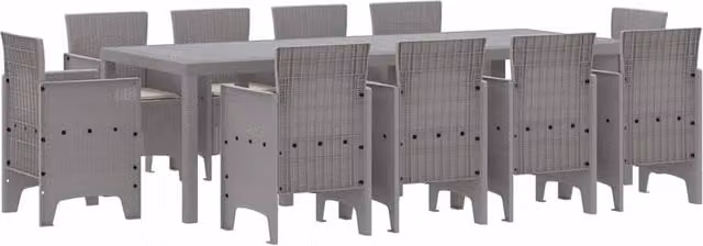 Berkfield Home 11 Piece Garden Dining Set with Light Grey Cushions and Poly Rattan