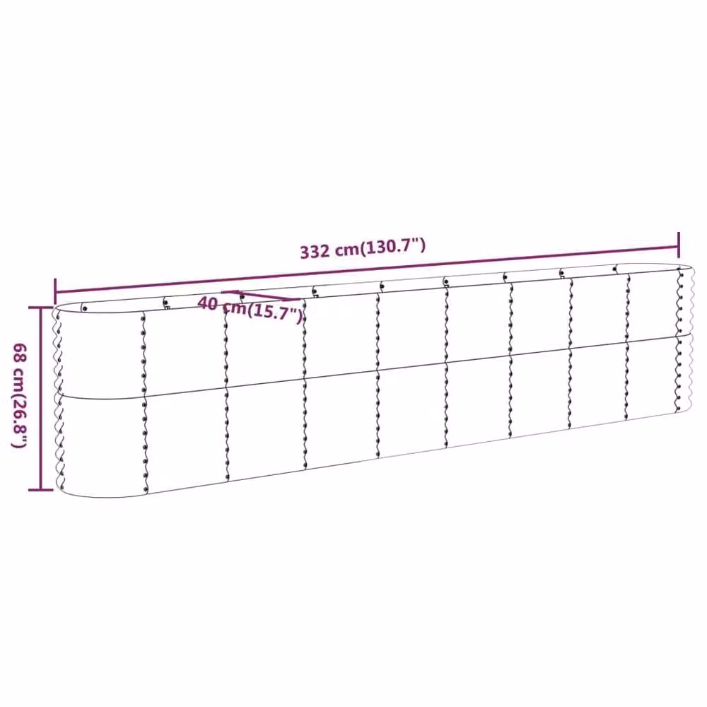 Berkfield Home Garden Raised Bed in Brown Powder-coated Steel, W: 332 cm, D: 40 cm, H: 68 cm – 2