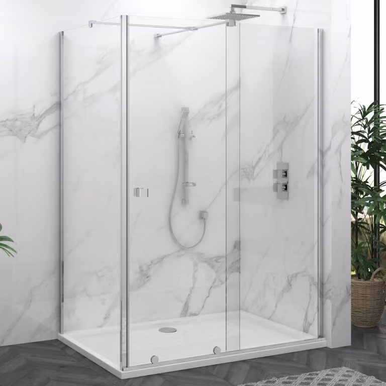 Royal Bathrooms Luton Wet Room Sliding Shower Screen Enclosure with Tray, Clear 8mm Easy Clean Glass, W: 140 cm, H: 195 cm, D: 76 cm