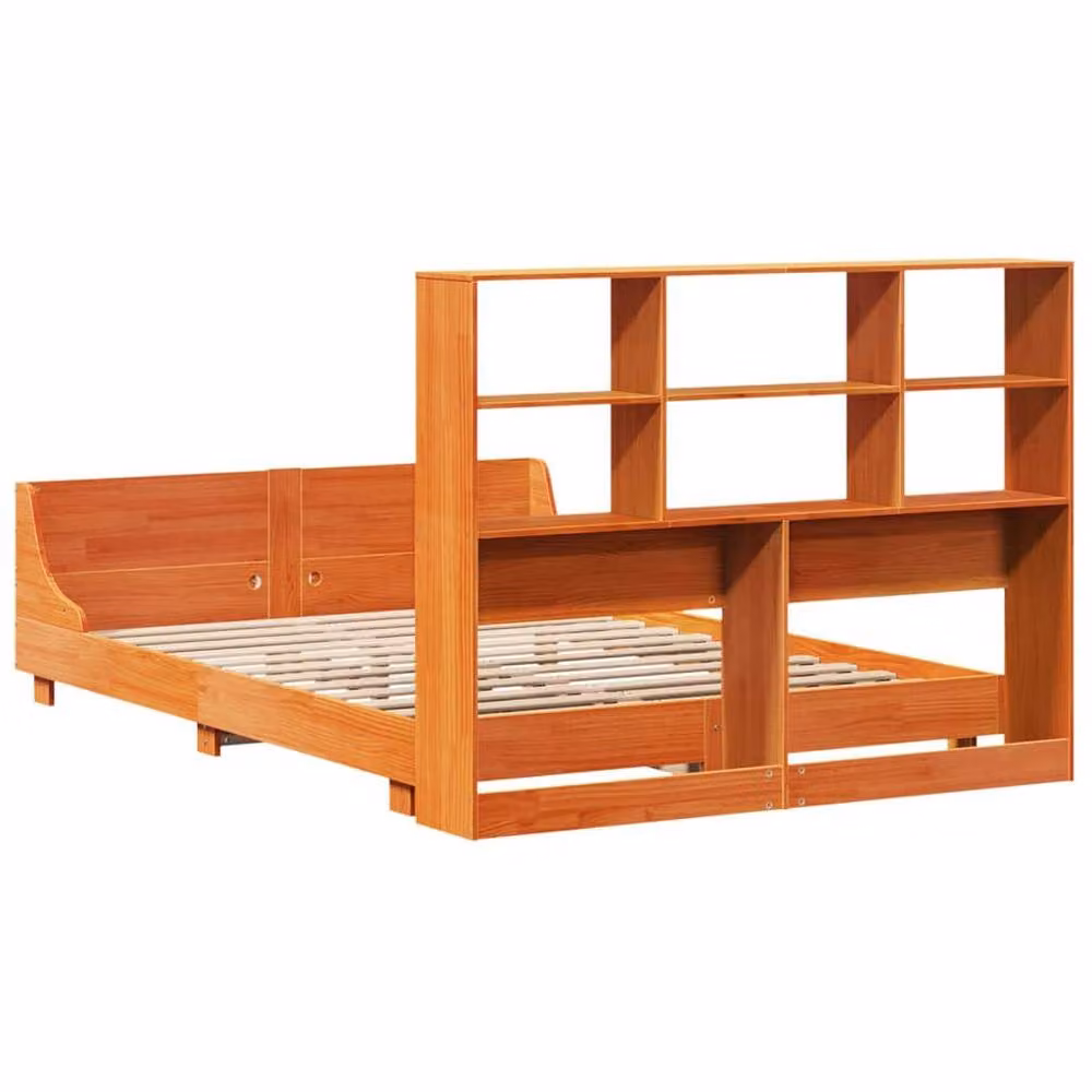 Berkfield Home Wax Brown Solid Wood Pine Bed Frame with Side Compartments W/D/H: 140 x 200 cm – 2