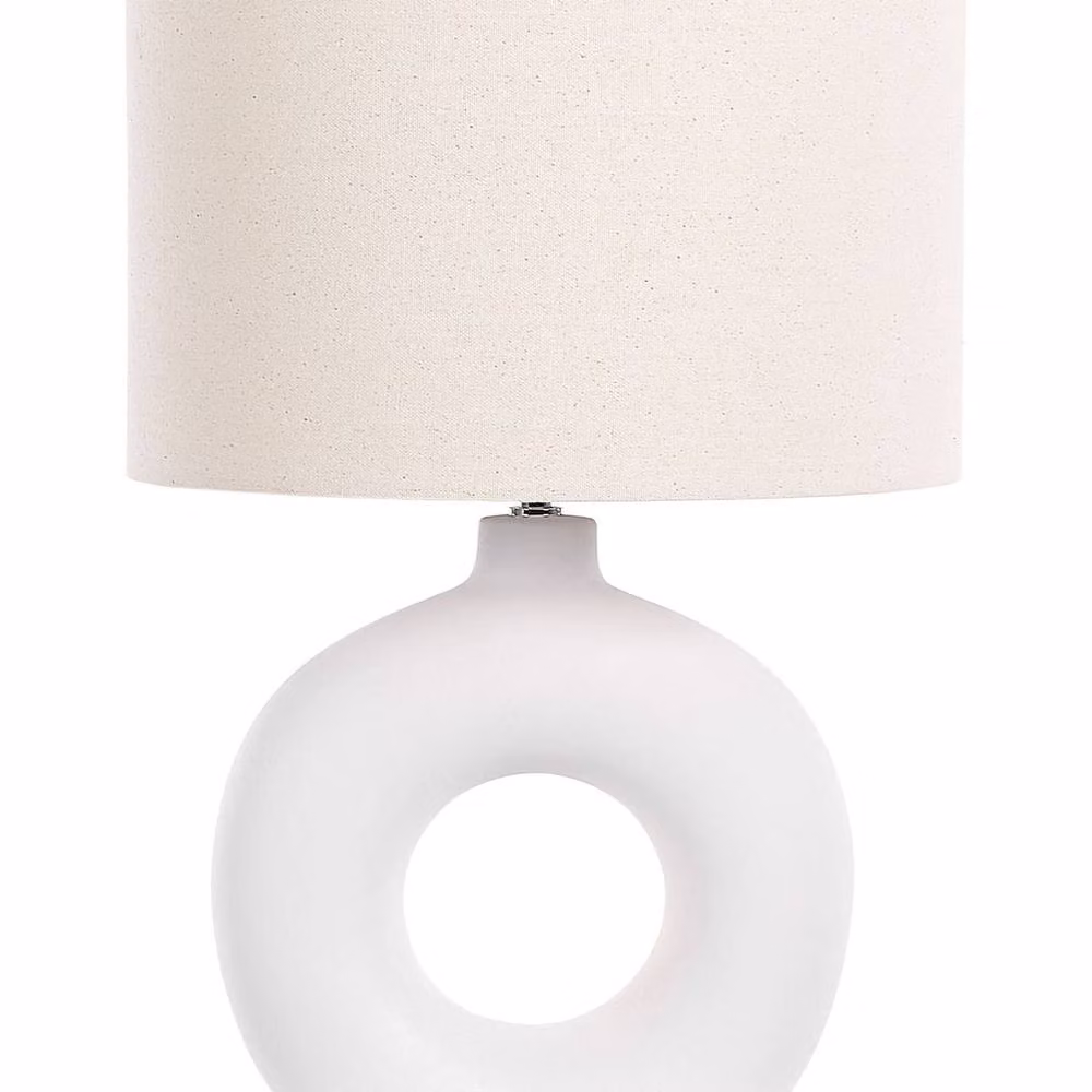 Wyld and Coco Table Lamp with White Ceramic Base and Beige Fabric Shade – 2