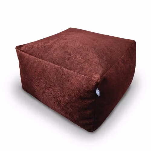 rucomfy Velora Velvet Beanbag Footstool in Oxblood Red, W/D/H: 60 x 60 x 36 cm