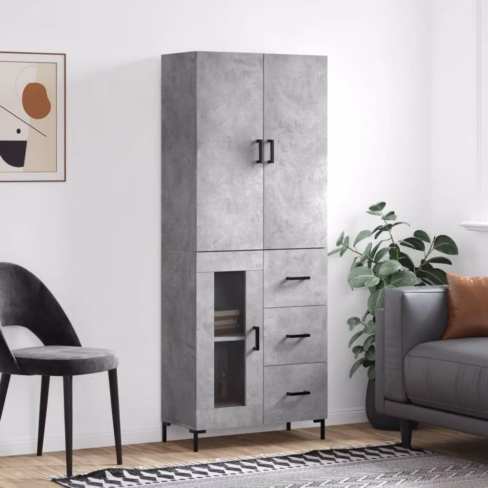 Berkfield Home Industrial Highboard in Concrete Grey, W: 69.5 cm, D: 34 cm, H: 180 cm – 2