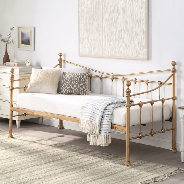 SlumberWorx Classic Metal Day Bed Frame in Gold or White