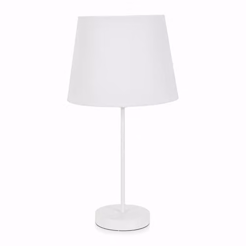 ValueLights White Metal Single Stem Table Lamp with White Tapered Fabric Lampshade and Included LED Bulb – 1