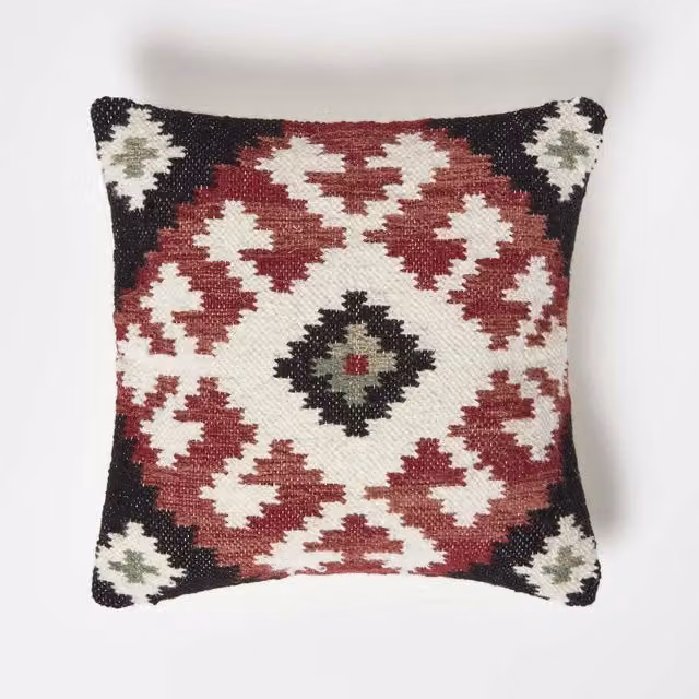 Homescapes Tawa Handwoven Traditional Red and Black Kilim Cushion