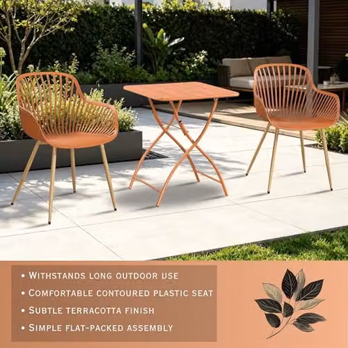 Core Products 3-Piece Bistro Garden Set with Two Sunray Armchairs and Square Folding Table – 2