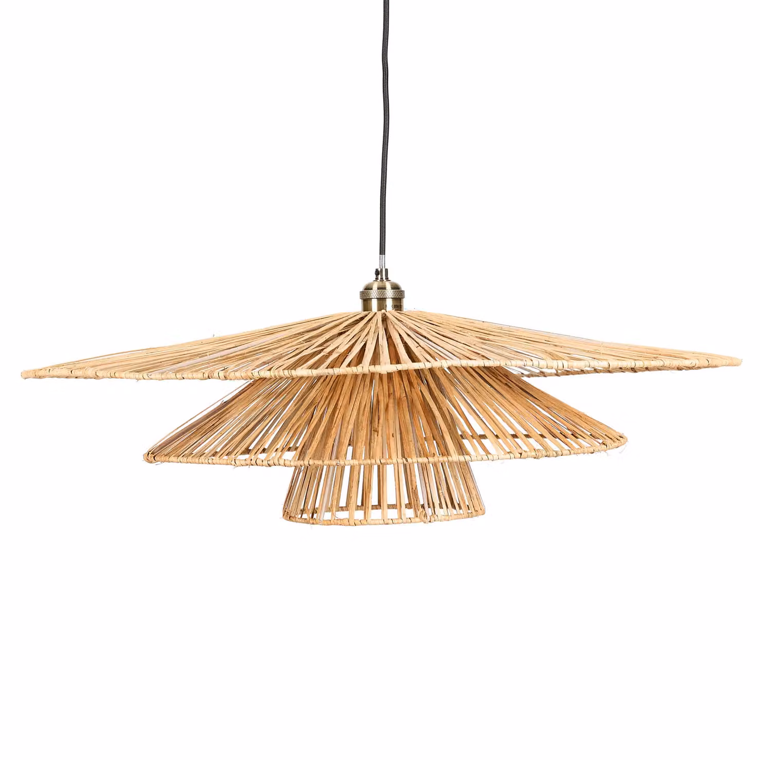Dibor Wide 3 Tier Natural Rattan and Wood Ceiling Light Shade, H: 21 cm, D: 72 cm – 2