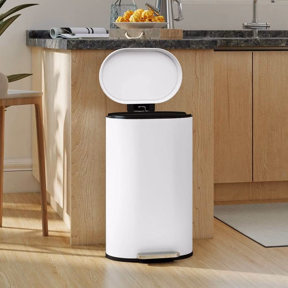 NESTLUNE Slim Rectangular Pedal Bin with Soft-Close Lid, White, W: 80 cm, D: 30 cm, H: 100 cm – 2