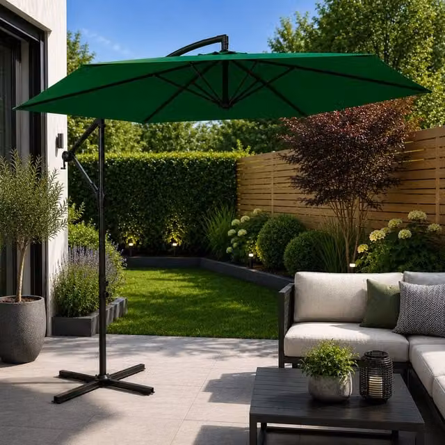 Samuel Alexander 3m Cantilever Garden Parasol in Green and Black, H: 240 cm x W: 300 cm x D: 300 cm