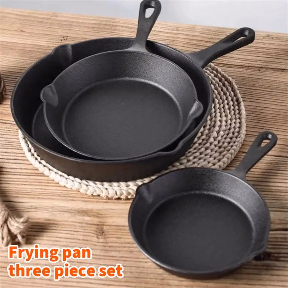 VonShef Set of 3 Black Cast Iron Non Stick Griddle Pans with Pouring Spouts – 2