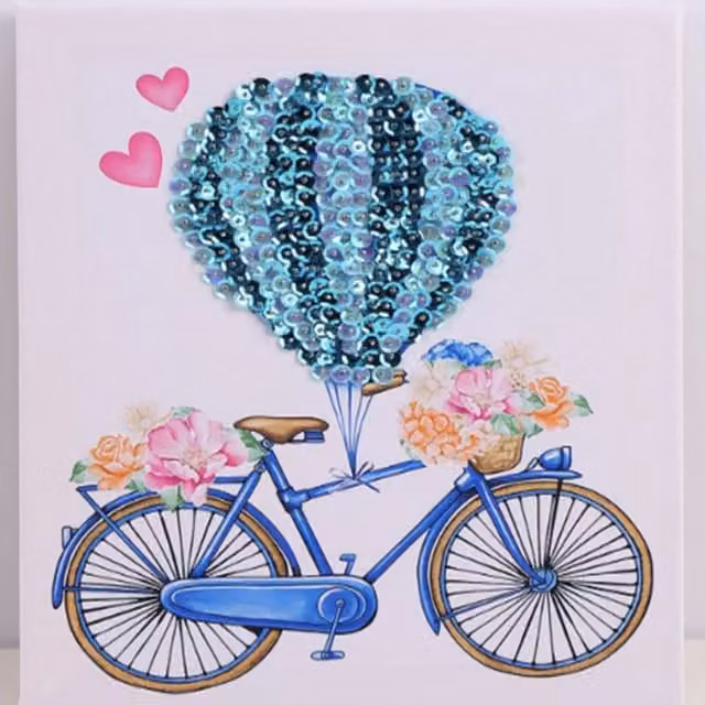 Syntego Hot Air Balloon Bicycle Sequin Embroidery Wall Art Kit in Multicolour