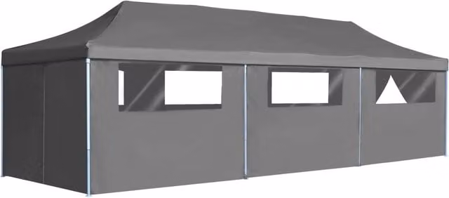 Berkfield Home Folding Pop-up Party Tent with 8 Sidewalls, W: 9 m, D: 3 m, Anthracite and Black