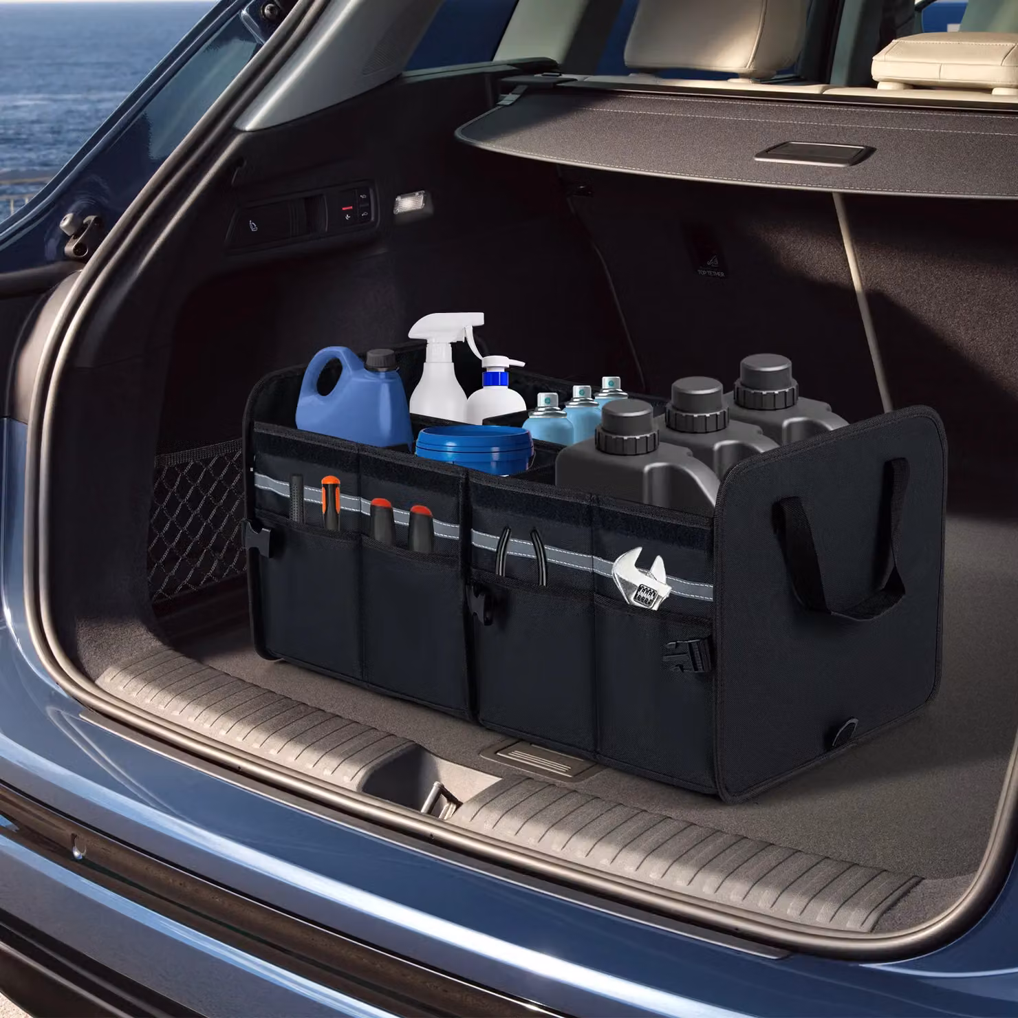 Costway 20L Portable Car Trunk Organizer with Lid in Black – 3
