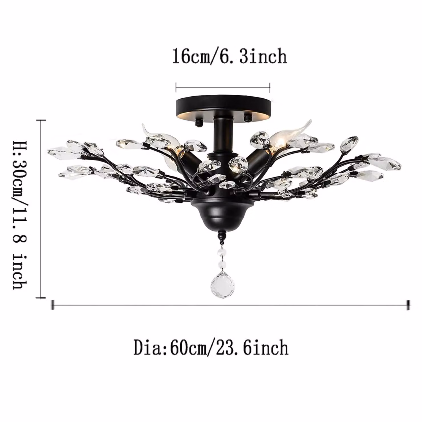 Garwarm 4-Light Vintage Black and Transparent K9 Crystal Ceiling Chandelier – 4