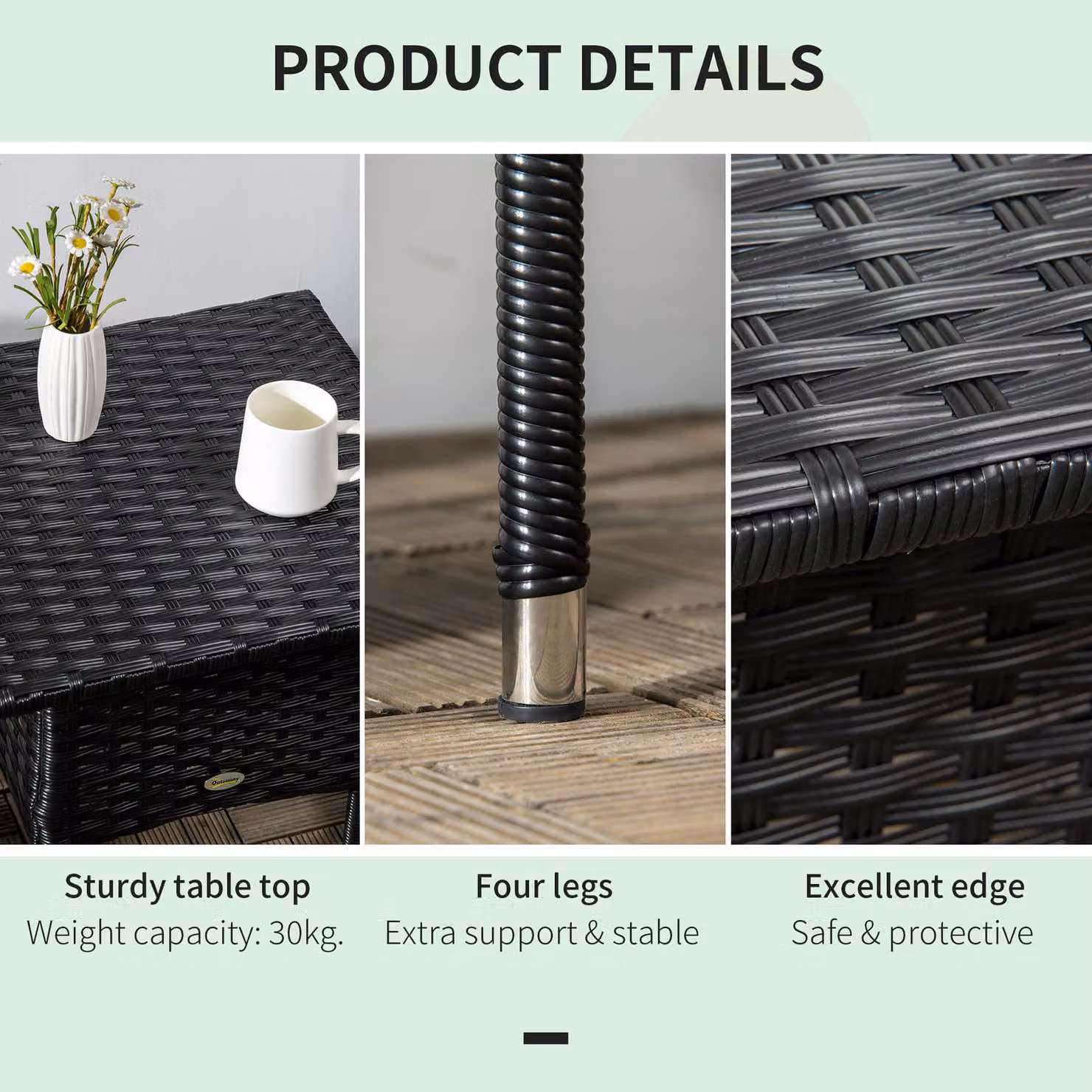 Outsunny Modern Black PE Rattan Outdoor Coffee Table for Garden – 5