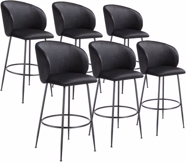 tectake Luana Bar Stool Set of 6 in Black Velvet and Metal – 1