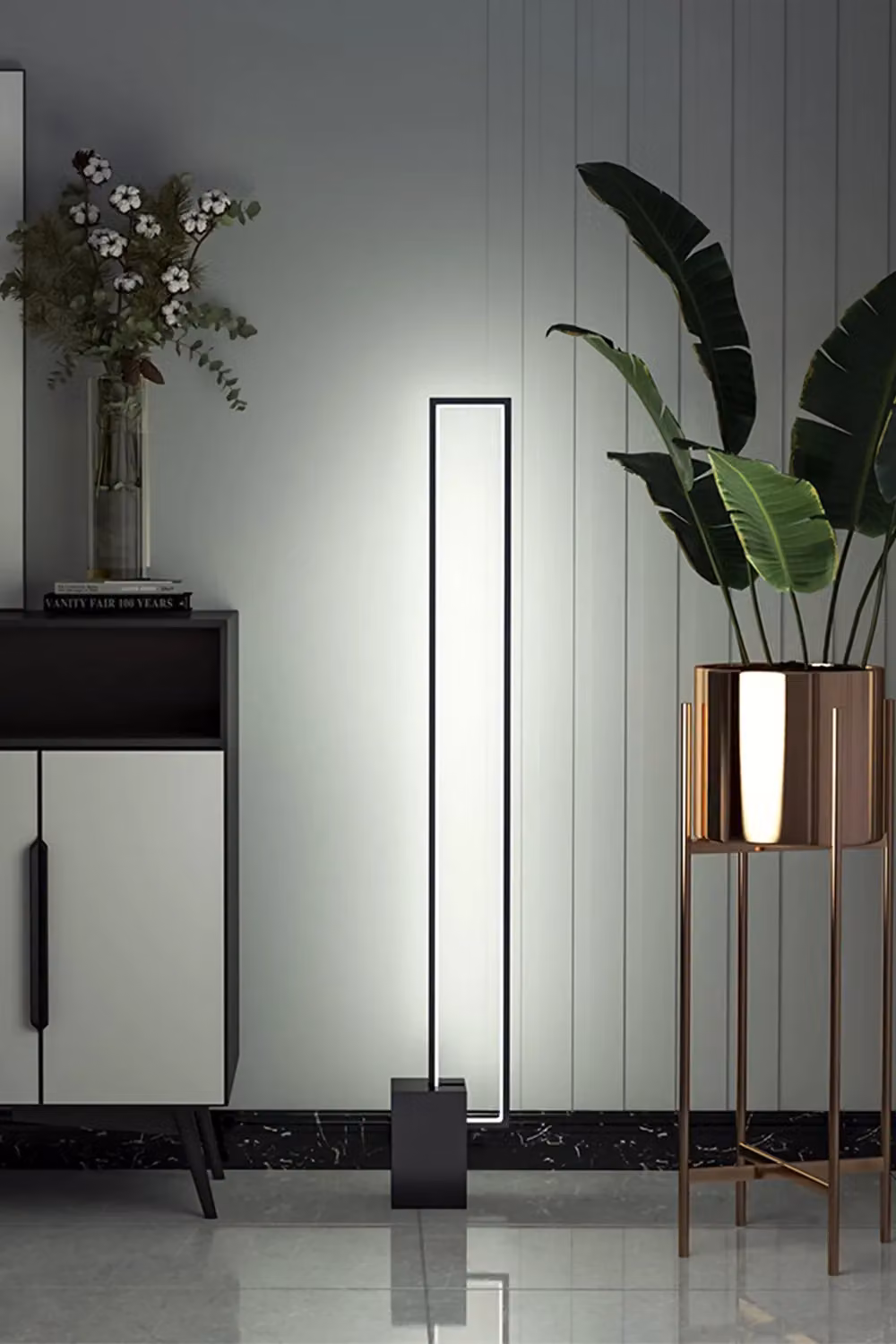 Living and Home Minimalist Metal Rectangular LED Floor Lamp in Black – 3