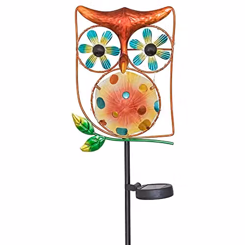 Globrite Metal Owl Wind Spinner with 15 LED Solar Lights in White and Multicolour – 2