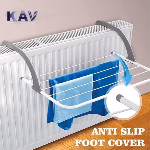 KAV Pack of 3 Foldable Indoor Cloth Airer Drying Radiator Bath Rack with 5 Bars in White and Grey – 2