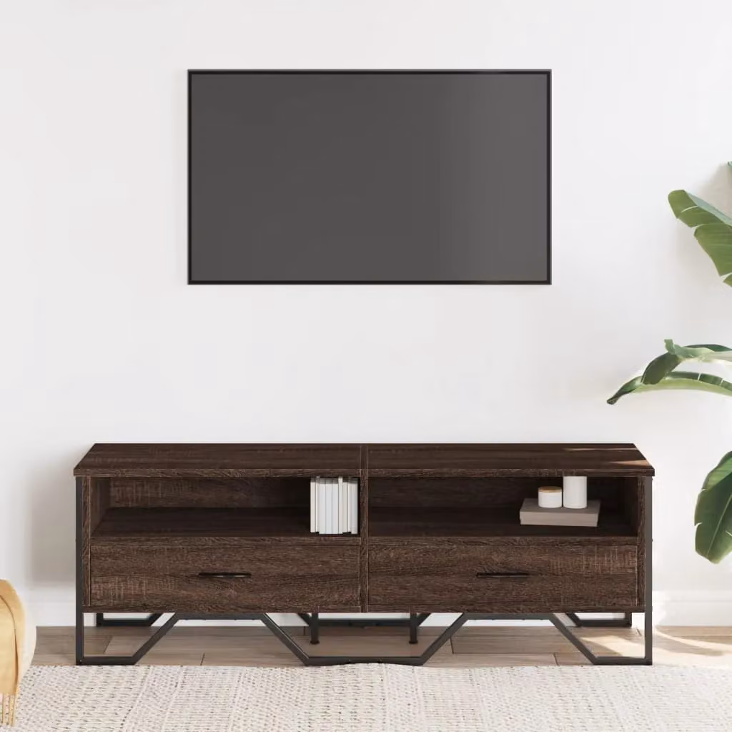 Berkfield Home Industrial TV Cabinet in Brown Oak, W/D/H: 122 x 34 x 41 cm – 3