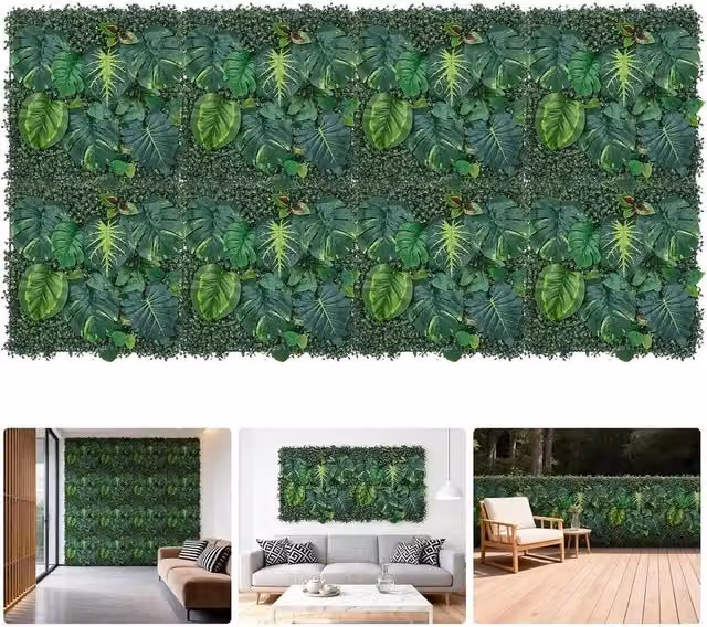 VOGREX Green Artificial Plant Wall Panel Hedge Foliage Decor, 50 x 50 cm
