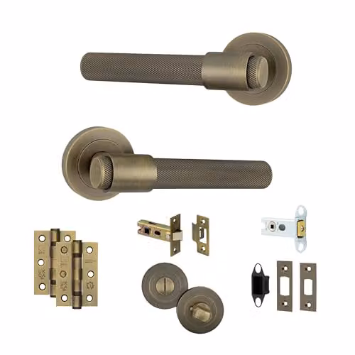 AXS Hardware Dakota Internal Door Handle Pair with Rose in Antique Brass for Wooden Doors and Standard UK Tubular Latches – 1