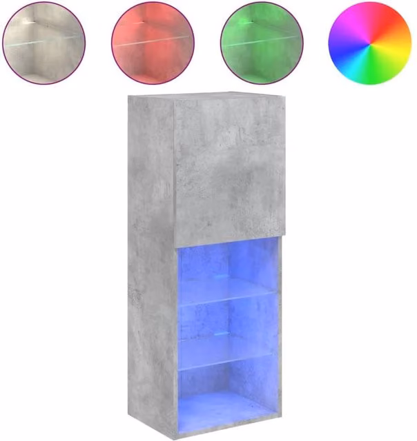 Berkfield Home Modern TV Cabinet with LED Lights in Concrete Grey, W: 40.5 cm, D: 30 cm, H: 102 cm
