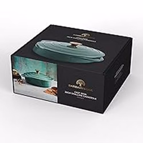 Tower Shallow Cast Iron Casserole Pan with Enamel Interior, Green, 28cm – 10