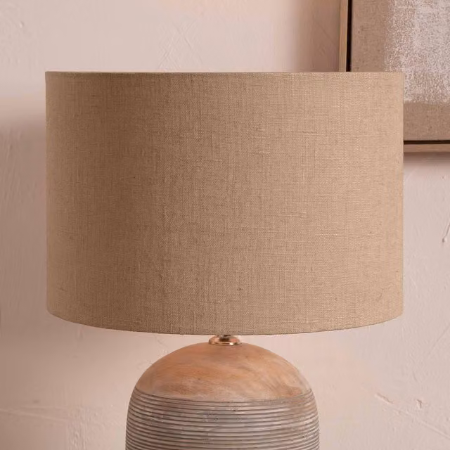 Ruma Natural Linen Cylinder Floor Lamp Shade in Beige, Diameter: 35.56 cm