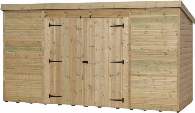 Empire Sheds Empire 5000 Pent Garden Shed with Central Double Door and Window, Green and Brown Wood