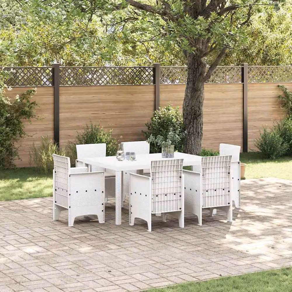 Berkfield Home 7 Piece White Poly Rattan Garden Dining Set with Weather Resistant Cushions – 2