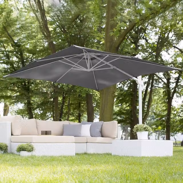 Wyld and Coco Cantilever Parasol with Grey Polyester Canopy and White Steel Pole, 235 cm – 1