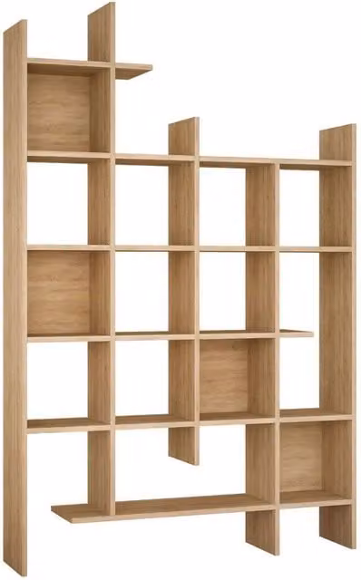 CALICOSY Manco 18-Shelf Shelving Unit in Light Oak, H 188 cm x W 122 cm x D 25.5 cm