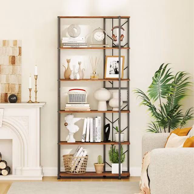 Costway 5-Tier Modern Geometric Bookcase in Brown