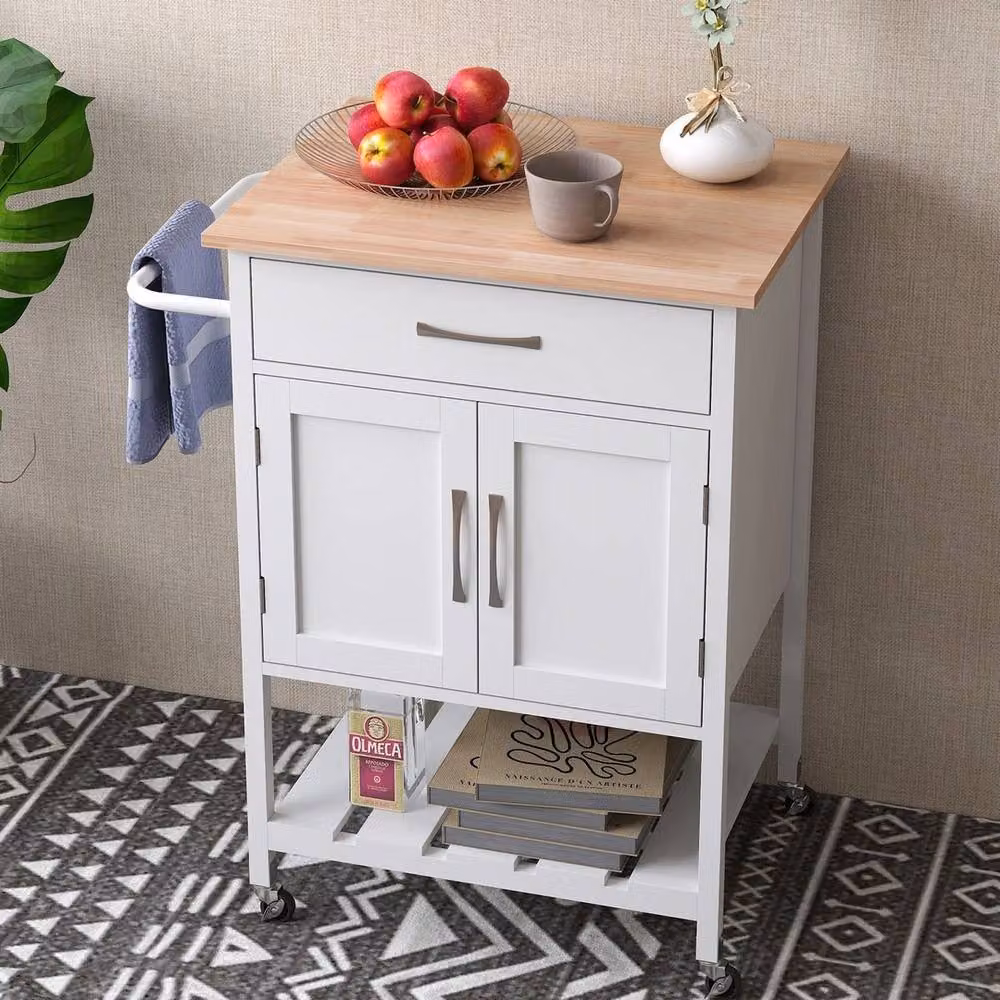 EONLION White Rolling Kitchen Island Cart with Rubberwood and Metal Construction – 2