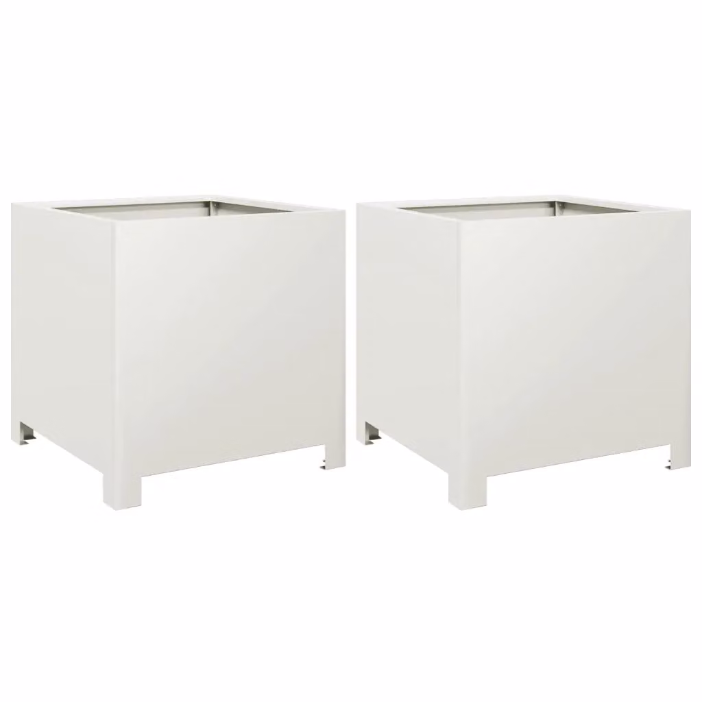 Berkfield Home Garden Steel Planter Tubs, 2 Pack, White, W/D/H: 40 x 40 x 40 cm – 2