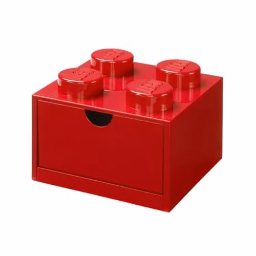 LEGO Red Stackable Desk Drawer Storage Box with Lid, W/D/H: 15.8 x 15.8 x 11.3 cm