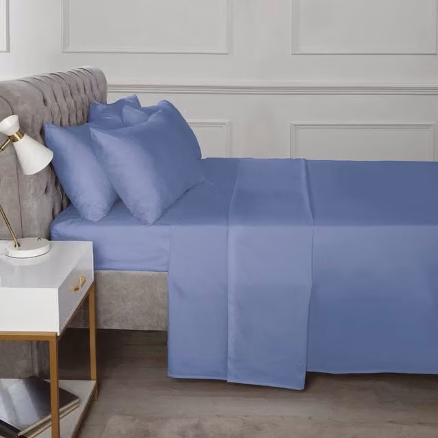 HomeSpace Direct Blue Percale Deep Fitted Sheet, W/D/H: 180 x 200 x 25 cm