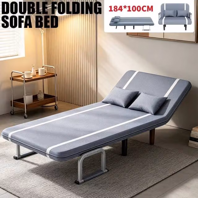 PAWNORA Grey Fabric Double Sofa Bed Sleeper with Click-Clack Recliner Function