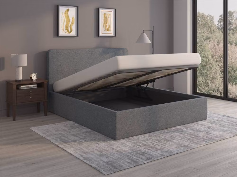 Snuggle Beds Elizabeth Stone Grey Upholstered Storage Ottoman Bed Frame, Super King Size – 7