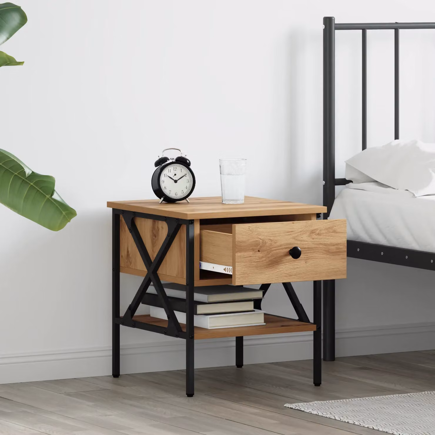 Berkfield Home Set of 2 Artisan Oak Bedside Tables in Beige, W/D/H: 40 x 42 x 45 cm – 3