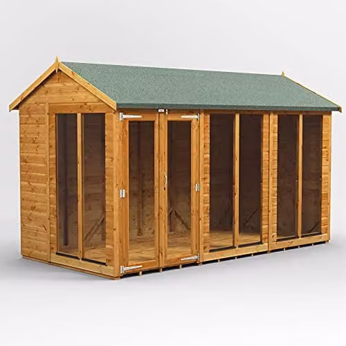 Powersheds Premium Apex Wooden Summer House Shed in Brown with PVC Windows and Security Features – 1