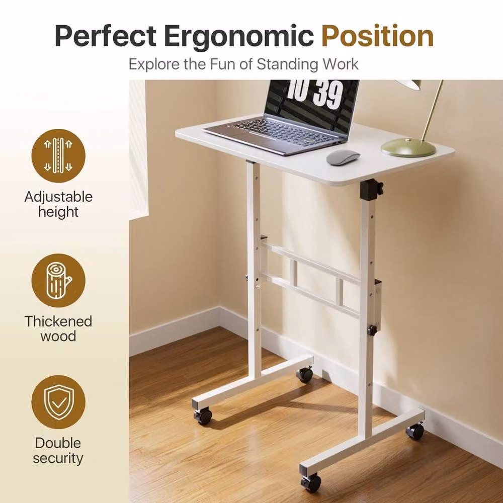KORVIXA White Electric Height-Adjustable Square Laptop Desk with Castors W: 100 cm, D: 100 cm – 3