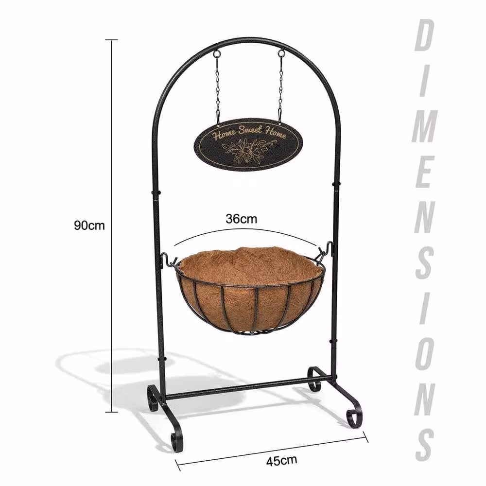 KORVIXA Heavy Duty Metal Welcome Planter Tub in Black, W/D/H: 90.0 x 45.0 x 45.0 cm – 2