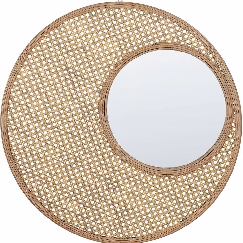 Wyld and Coco Round Rattan Wall Mirror with Bamboo Frame in Brown – 2